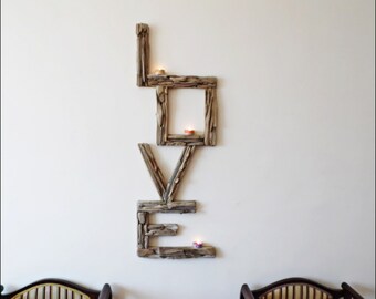 Driftwood LOVE Wall Decor: Handmade Boho Art, 47 inch