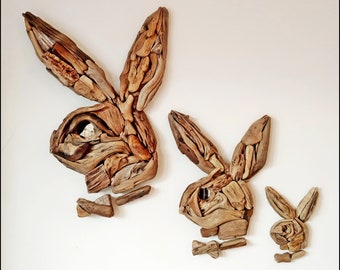 Driftwood Rabbit,set of 3 rabbits, Wall Decor, Home Decor, Beach House Decor, Playboy,Driftwood, Wood Decor, Bunny, Wooden Rabbit,Wall art