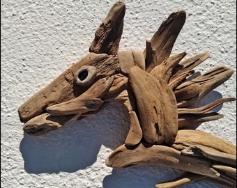 Handmade Driftwood Horse Sculpture: Beach House Nautical Wall Art