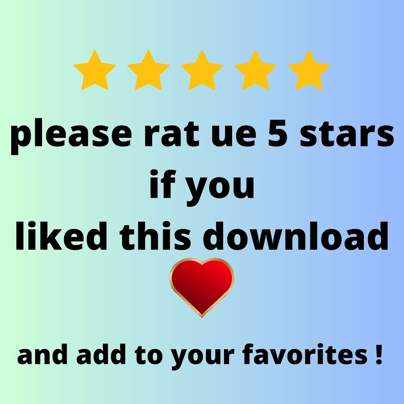 Puede incluir: Cinco estrellas amarillas con un coraz&oacute;n rojo y el texto "Por favor, calif&iacute;canos con 5 estrellas si te ha gustado esta descarga y a&ntilde;&aacute;delo a tus favoritos!"