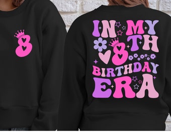 En mi octavo cumpleaños, SVG, PNG, niña, octavo cumpleaños, SVG, octavo cumpleaños, vintage, PNG, camiseta de fiesta de cumpleaños