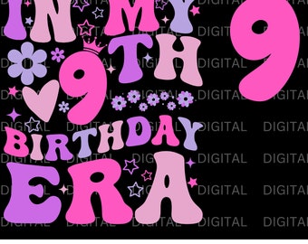 En mi noveno cumpleaños (Svg, Png), niña de noveno cumpleaños (Svg), noveno cumpleaños (Png), noveno cumpleaños (Svg), vintage (Png), camiseta de fiesta de cumpleaños