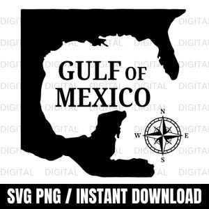 Mapa del Golfo de México (Svg/Png), Camiseta del Golfo de México, Diseño del Mapa de México, Descarga Digital, Golfo de México (Svg)