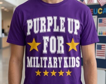 Purple Up PNG SVG, Purple Up para niños militares PNG, Mes del niño militar, Camiseta Varsity para niño militar 2026 PNG, Concientización sobre niños militares SVG