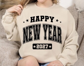 Buon Anno Nuovo 2027 SVG PNG, Stagione delle Feste 2027, Design di Maglietta di Capodanno stile Varsity retrò, Maglietta Divertente di Capodanno, Buon Anno Nuovo 2027 png