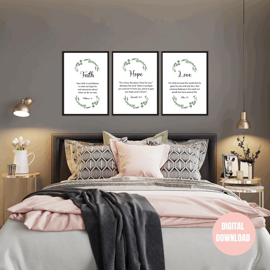 Faith Hope Love Bible Verse Printable Wall Art Set of 3 Prints ...