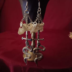 Sword Earrings, Bone Earrings, Vertebrae Earrings, Snake Earrings, Macabre, Real Bone Jewelry, Medieval, Oddities, Bone Jewelry, Gothic
