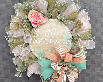 Hello Spring Peony Wreath: Front Door Decor with Wired Ribbon