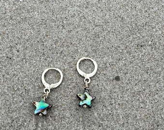 Pendientes de aro chapados en oro, pendientes de aro de plata de ley, aros de concha, pendientes de abulón, pendientes de estrella, aros de estrella, aros de concha