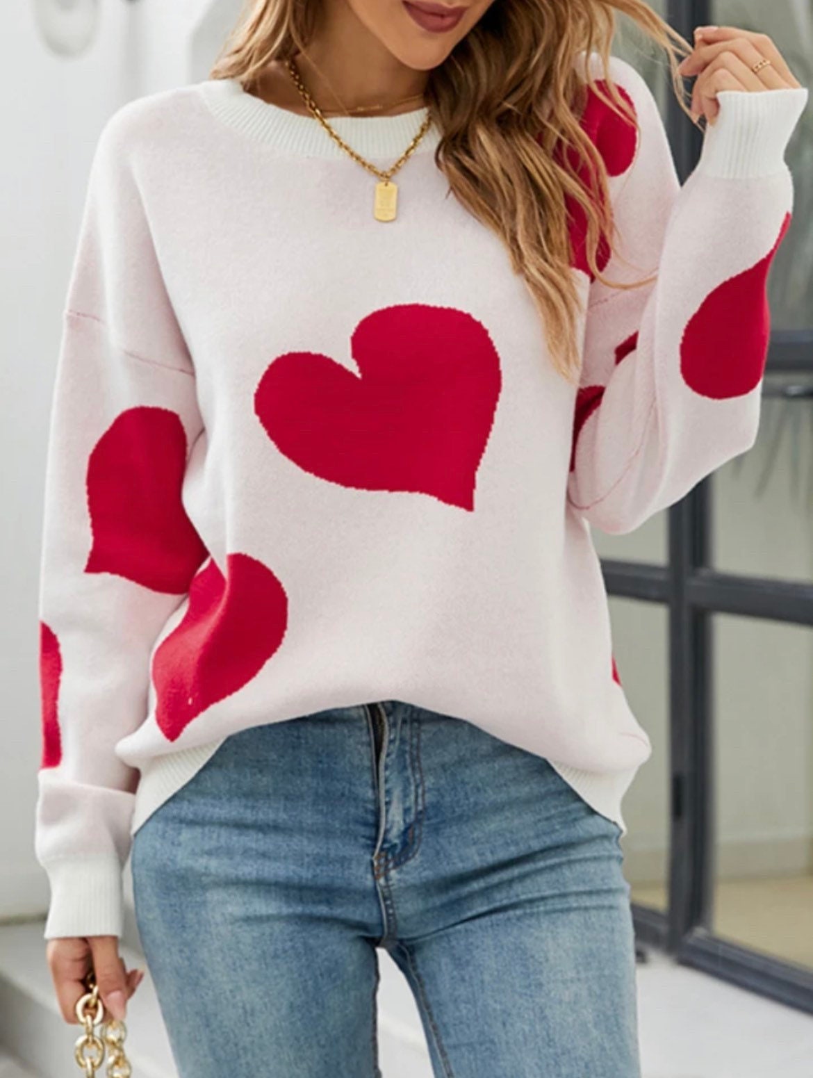 red white heart sweater
