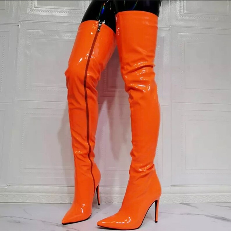 Stiletto Lady Patent Leather Thigh High Boots Fashion Side - Etsy