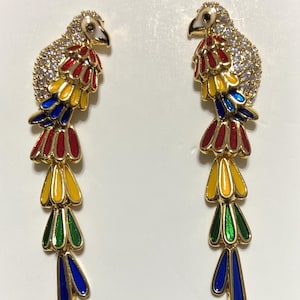 Beautiful post rhinestone parrot earrings