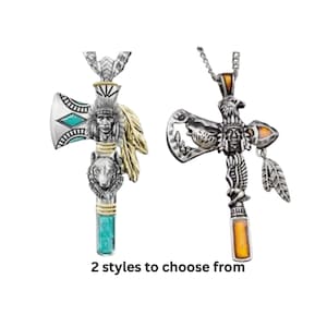 Indian Axe, tomahawk, wolf head pendants