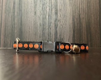 Cat Collar - Halloween/Pumpkin, Spooky/Haunted, Black/Orange, Pet/Small Dog
