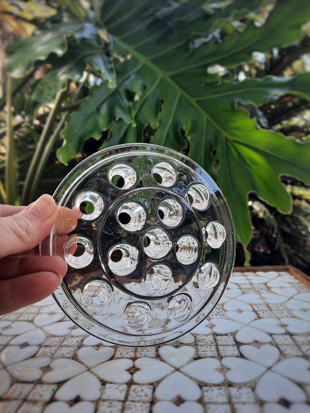 Clear Glass Floral Frog Etsy