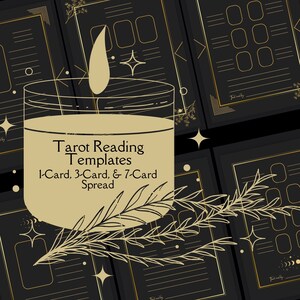 Plantilla de lectura de tarot lista para imprimir en formato PDF / Tiradas de 1 carta, 3 cartas o 7 cartas / Diseño de luna y estrellas o diseño art déco de flores / 5 x 7