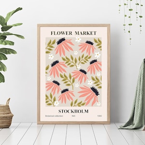 Flower Market Print, Stockholm Flower Market Poster, Botanical Wall Decor, Digital Download, Ehhibition Vintage poster, Printable Wall art