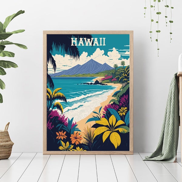 Hawaii Travel Poster - Retro Hawaiian Digital Print - Mid Century Modern Wall Art - Printable wall art