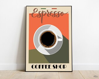 Espresso Coffee Poster: Retro Mid-Century Modern Cafe Art (Digital Download)