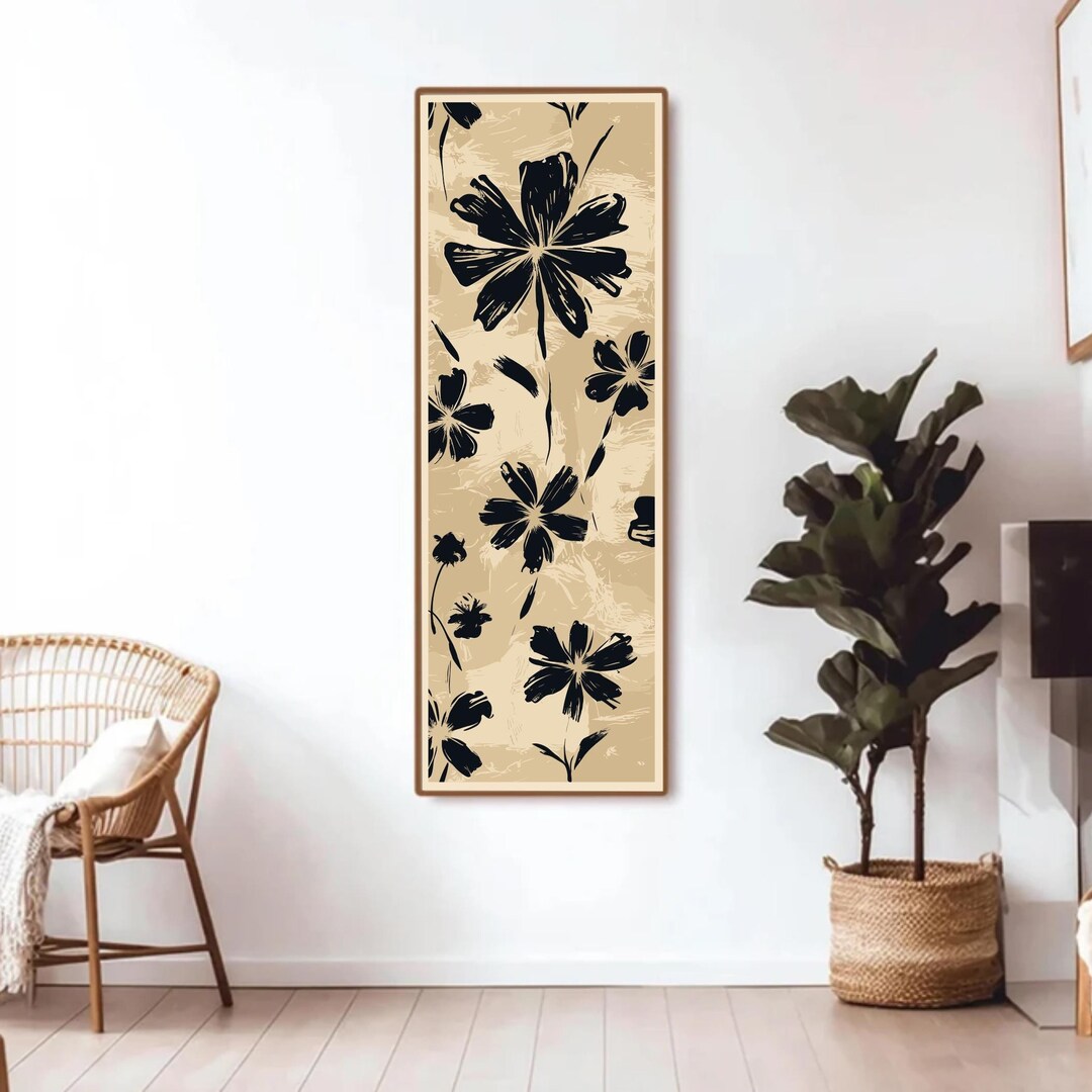 Japandi Floral Wall Art: Beige & Black Wabi Sabi Print (digital ...