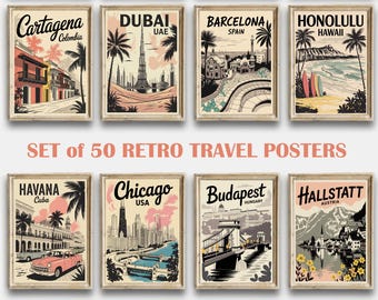 Retro Reiseposter Set: 50 Vintage Stadt- und Wahrzeichen-Drucke (Digitaler Download