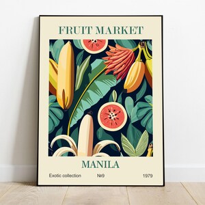 Fruit Market Manila Poster, Retro Fruit Print, Vintage Exotic Wall Art, Mid-Century Modern Kitchen Decor, Tropical Banana Printable Wall Art
