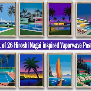 Hiroshi Nagai Inspired Vaporwave Posters, Retro 90s Art (Digital Download)