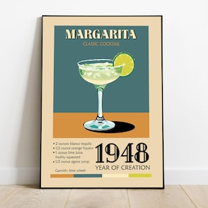 Margarita Cocktail Retro Poster - Vintage Recipe Print - Printable Wall Art - Instant Download