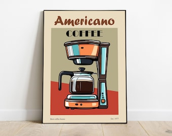 Retro Coffee Machine Print: Mid-Century Modern Kitchen Art (Digital Download)