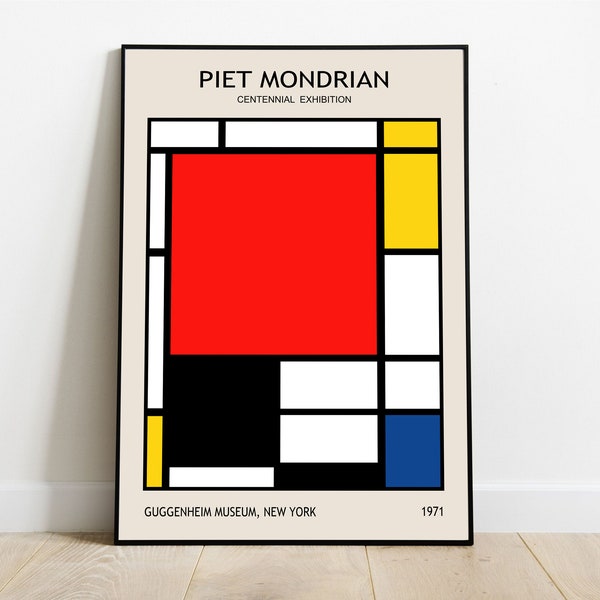 Piet Mondrian Print, Retro Exhibion poster, Geometric print, Mondrian Painting, Digital Download, Contemporary Art Print, Printable Wall art