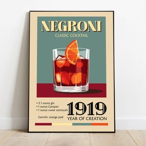 Negroni Cocktail Poster - Digitaldruck im Retro-Stil, druckbare Wandkunst für die Dekoration der Hausbar und Cocktail-Liebhaber