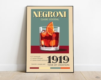 Negroni Cocktail Print: Retro Home Bar Art (Digital Download)