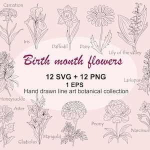 Birth Month Flower SVG Bundle: Floral Clipart (Digital Download)