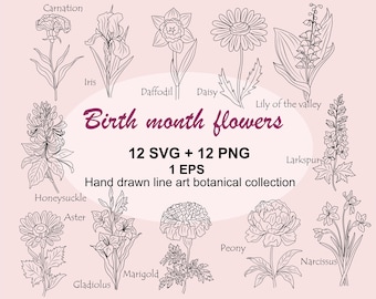 Birth Month Flower SVG Bundle: Floral Clipart (Digital Download)