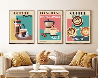 Vintage Coffee Poster Set: Retro Cafe Wall Art (Digital Print)