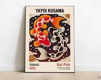 Yayoi Kusama Inspired Koi Fish Art Print: Modern Japanese Wall Decor (Digital Download
