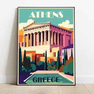 Athens Greece Travel Poster, Retro Greece Print, Parthenon Wall Art, Vintage Athens Print, Mid-Century Modern Printable Wall Art