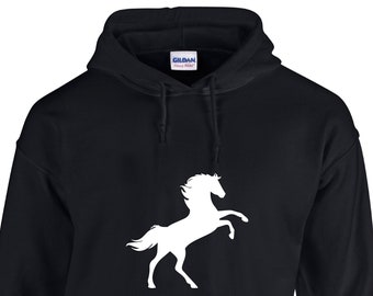 HORSE UNISEX HOODIE, Animal Hoodie, Horse Sweatshirt, Handmade Hoodie, Aesthetic Embroidered White Horse Hoodie, Gift for Horse Owner