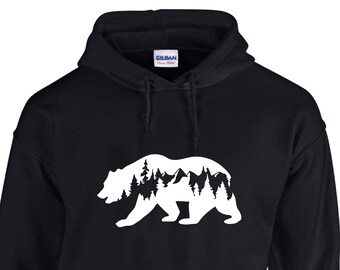 Embroidered Bear Hoodie, Mountain Wildlife Sweatshirt, Nature Lover Gift, Outdoor Hoodie