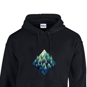Geometric Forest Hoodie Sweatshirts | Neutral Green Hoodie | Forest Adventure Sweatshirt | Indie Cottagecore vibes | Nature Mountain Hoodies