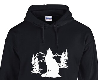 FANTASY HOODIE, WOLF Hoodie, Embroidered Hoodie, Howling Wolf Shirt, Aesthetic Handmade Comfy Wolf Hoodie, Wolf Lover Gift