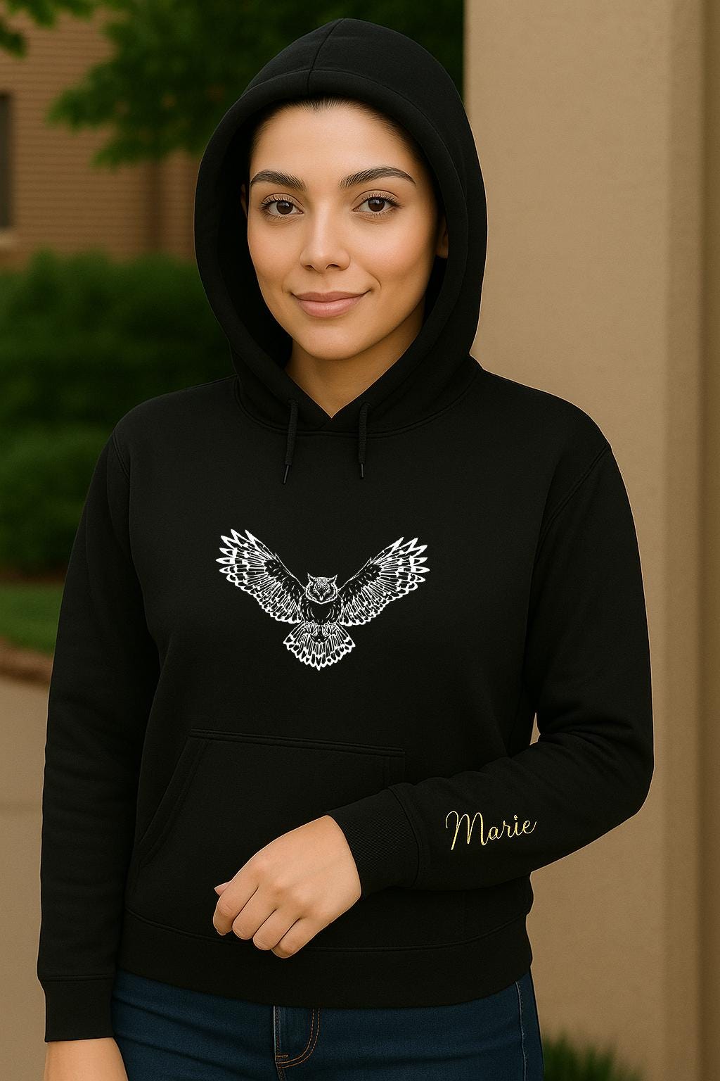 Unisex Owl Hoodie with Custom Name Embroidery – DTG Printed Hoodie for Men & Women –