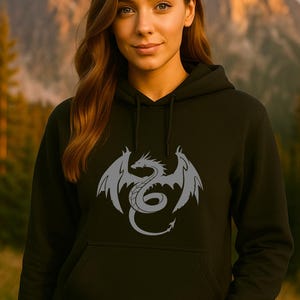 Unique Dragon Graphic Hoodie – Personalized Pullover | Custom Embroidery Sweatshirt | Cool Gift for Her | Fantasy Hoodie