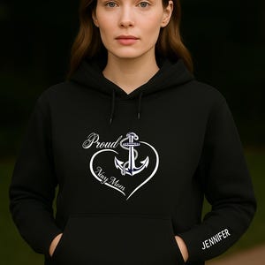 NAVY MOM HOODIE, Pride Hoodie, Embroidery Hoodie, Celebrate Your Loved One&#39;s Service with Our Proud Navy Mom Hoodie