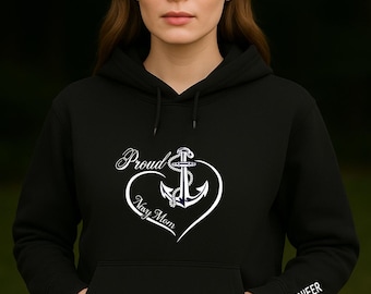 NAVY MOM HOODIE, Pride Hoodie, Embroidery Hoodie, Celebrate Your Loved One's Service with Our Proud Navy Mom Hoodie