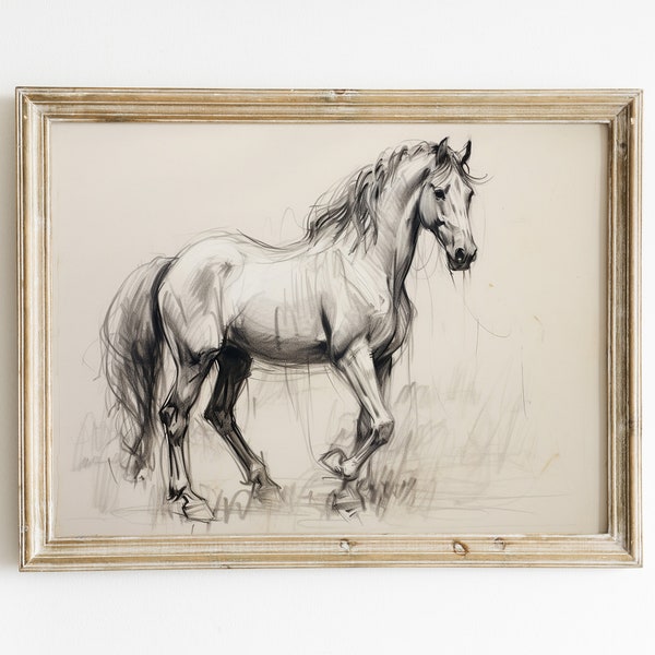 Antique Horse Sketch PRINTABLE art |  pencil sketch horse decor | horse original digital wall art | vintage horse sketch | Hartfelt Prints