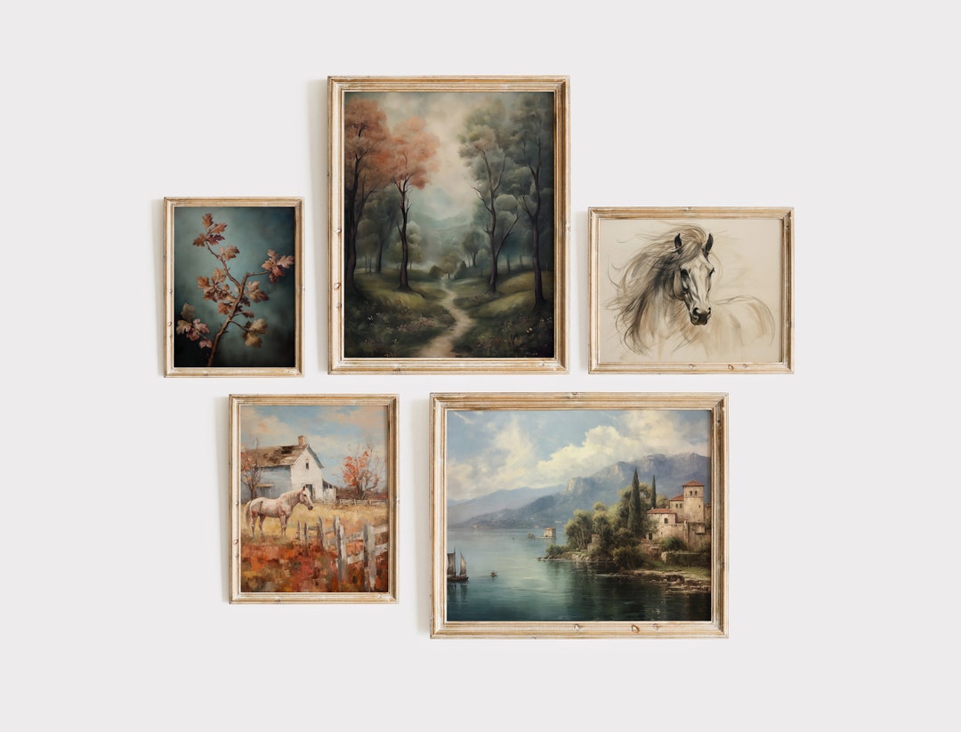 Original Vintage Gallery Wall Art Set of 5 Prints European Antique Wall ...