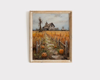 Printable wall decor | Vintage Halloween pumpkin patch | vintage halloween digital art | downloadable art | Hartfelt Prints