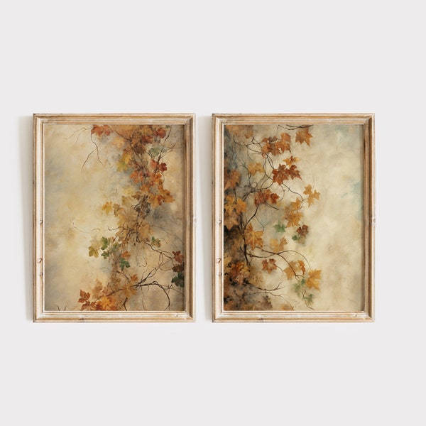 Vine Maple wall art Set | Vine Maple Gallery Paint | Autumn Leaves oil painting | Vintage wall art | farm house wall art | Hartfelt Prints