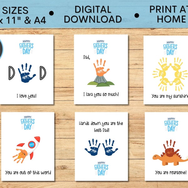 Greeting card printable 6 Fathers day handprint art bundle | Handprint art| Dad craft gift from baby, kids, toddler or preschool | DIY